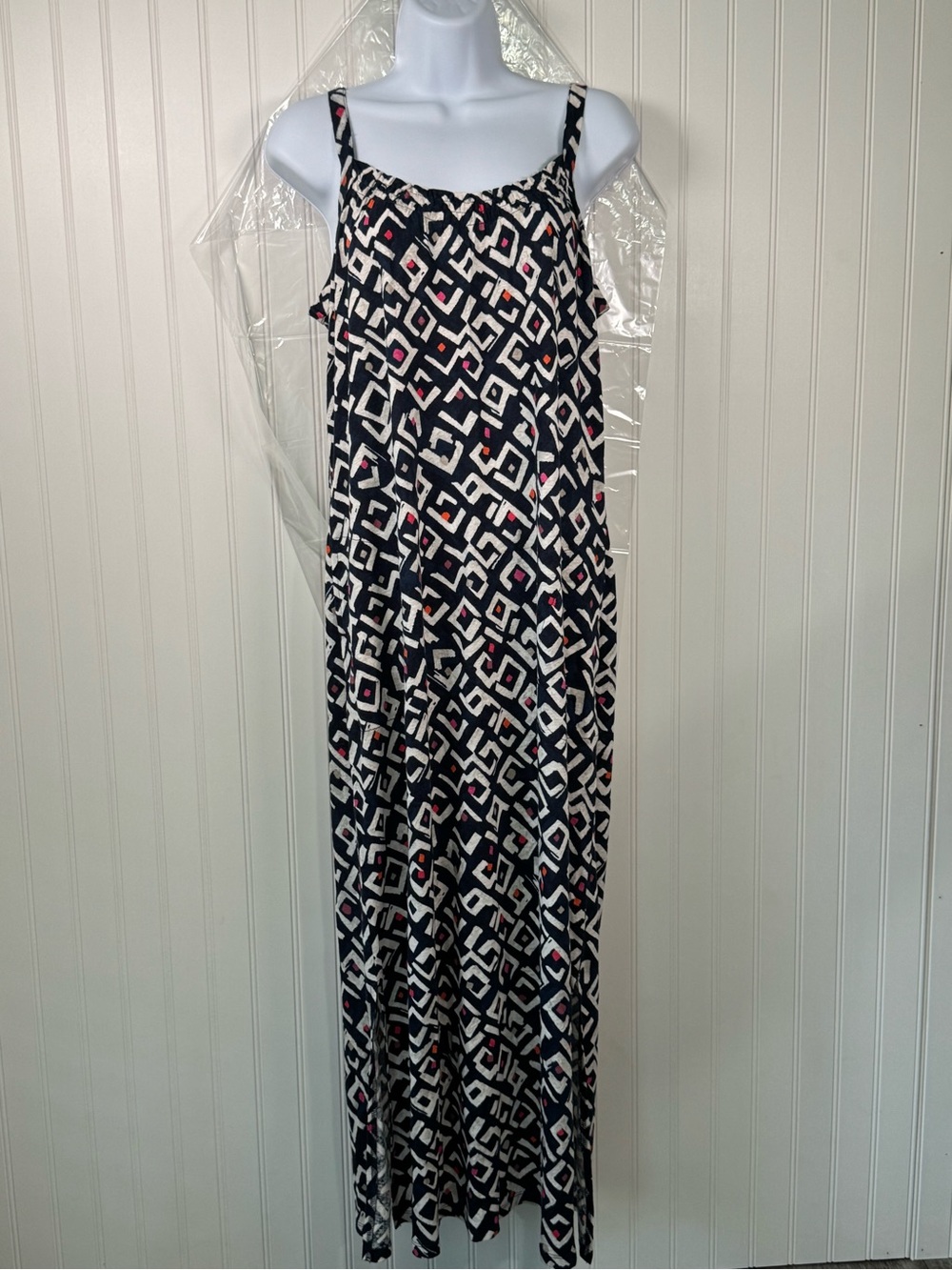 Nic+Zoe Linen Blend Sleeveless Geometric Print Maxi Dress